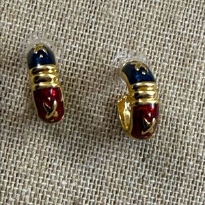 Joan Rivers Gold-Tone Red & Navy Enamel Clip-On Earrings